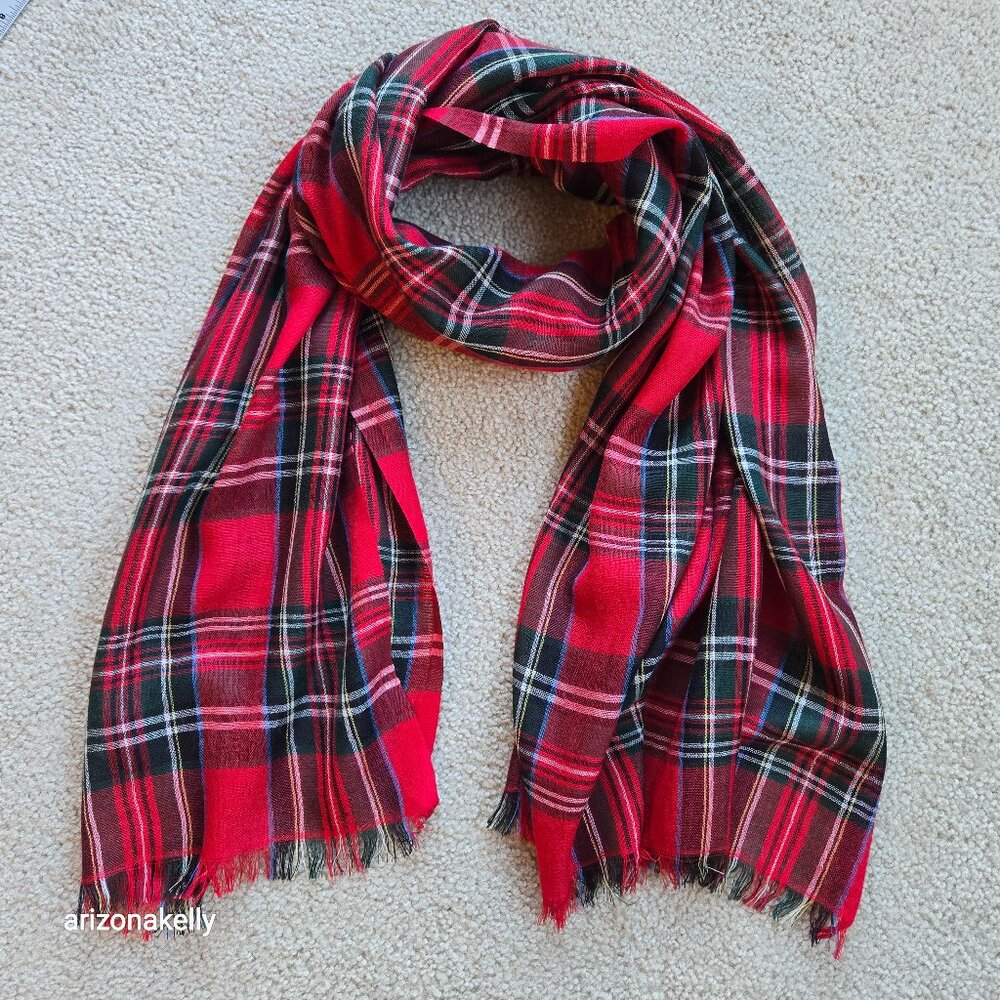 Drake's Merino Wool Tartan Red Plaid Scarf